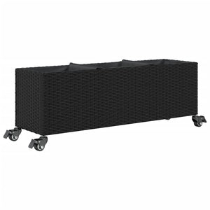 Pflanzkübel mit Rollen, 2er Set, Poly Rattan Schwarz