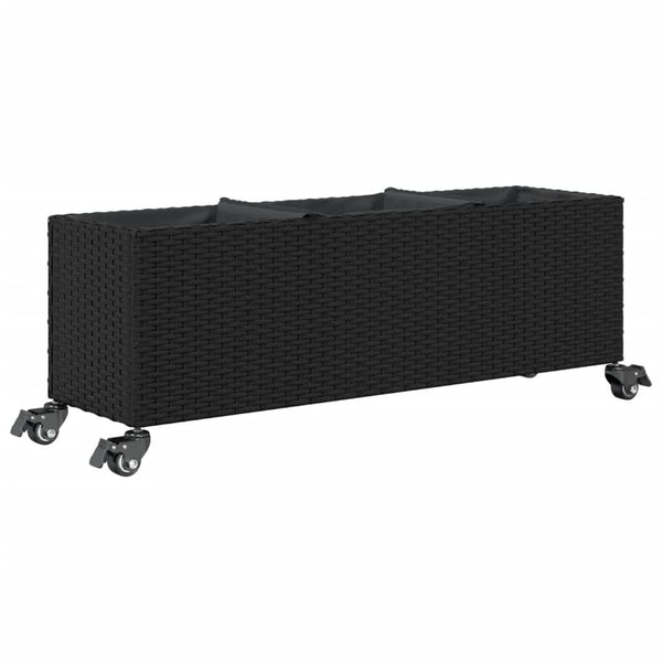 Pflanzkübel mit Rollen, 2er Set, Poly Rattan Schwarz