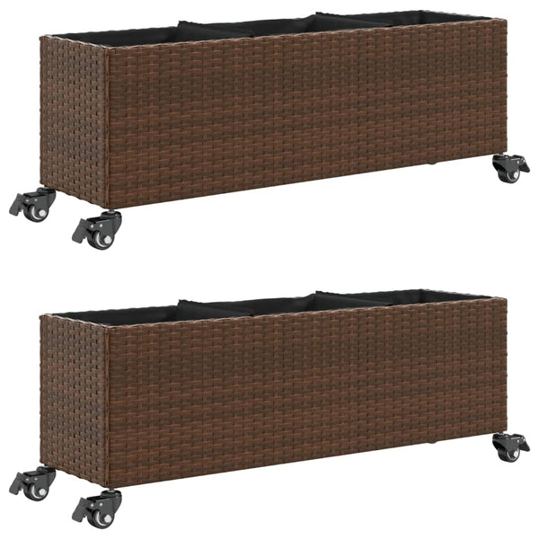 Pflanzkübel mit Rollen, 2er Set, Braun