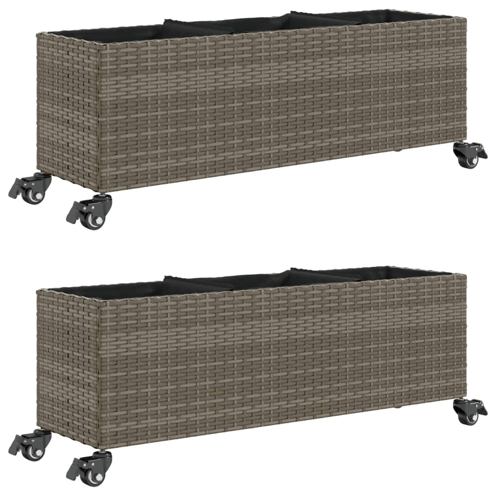 Pflanzkübel mit Rollen, 2er Set, Poly Rattan Grau