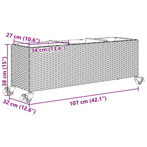 vidaXL Planters with Wheels 2 pcs Grey 107x32x38 cm Poly Rattan
