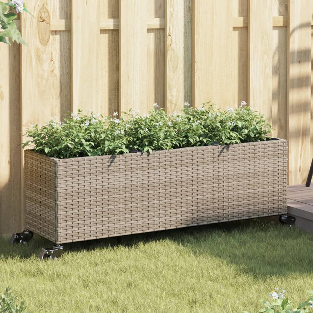 Pflanzkübel mit Rollen, 2er Set, Poly Rattan Grau