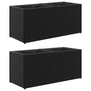 vidaXL Jardinière avec 2 pots 2 pcs Noir 72x30x32 cm Résine tressée