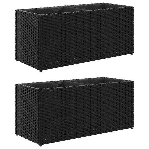 vidaXL Jardinière avec 2 pots 2 pcs Noir 72x30x32 cm Résine tressée