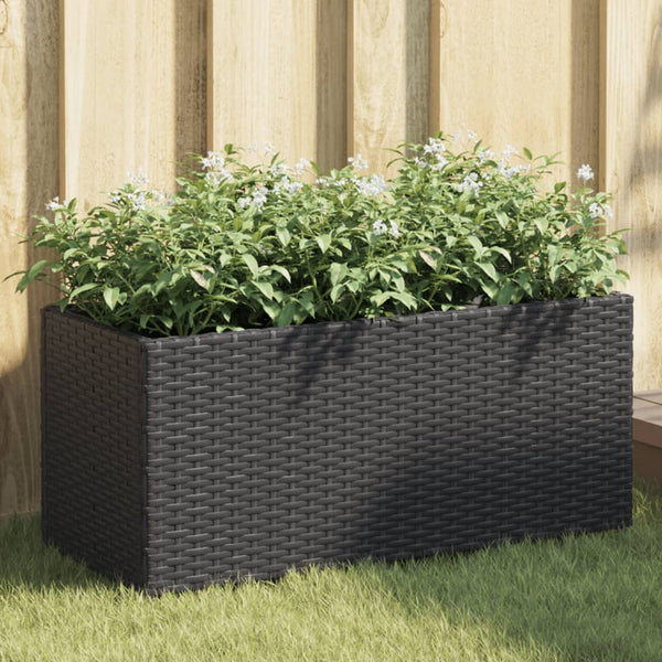 vidaXL Jardinière avec 2 pots 2 pcs Noir 72x30x32 cm Résine tressée