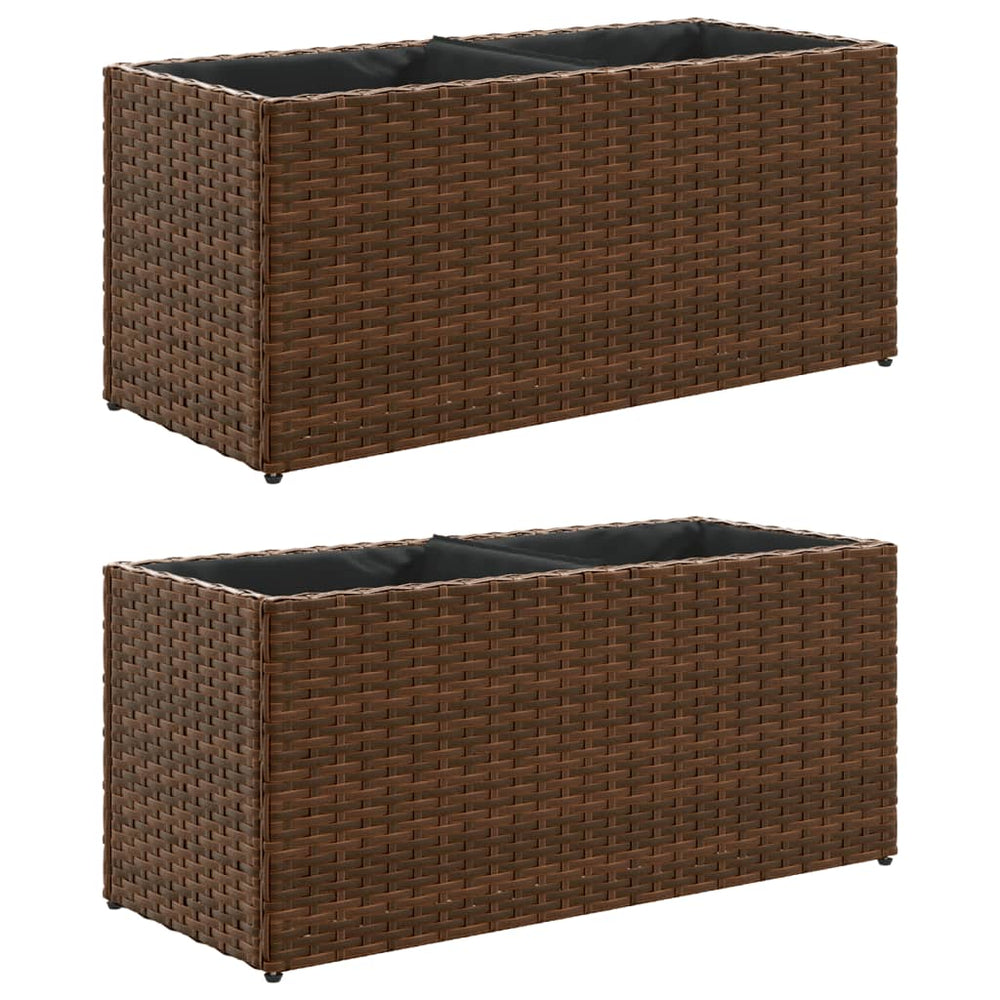 Pflanzkübel mit 2 Töpfen, Poly Rattan Braun