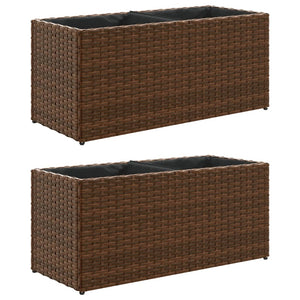 Pflanzkübel mit 2 Töpfen, Poly Rattan Braun