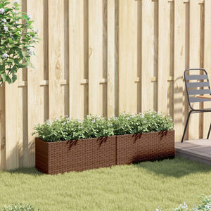 Pflanzkübel mit 2 Töpfen, Poly Rattan Braun