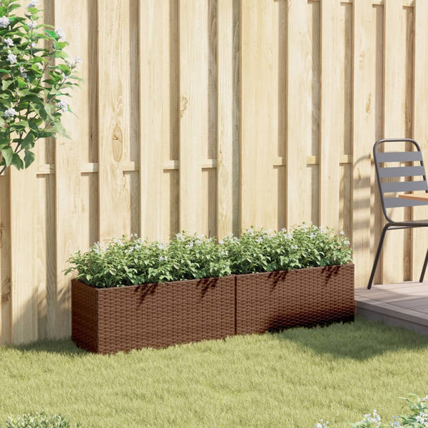 Pflanzkübel mit 2 Töpfen, Poly Rattan Braun