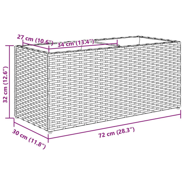 Pflanzkübel mit 2 Töpfen, Poly Rattan Braun