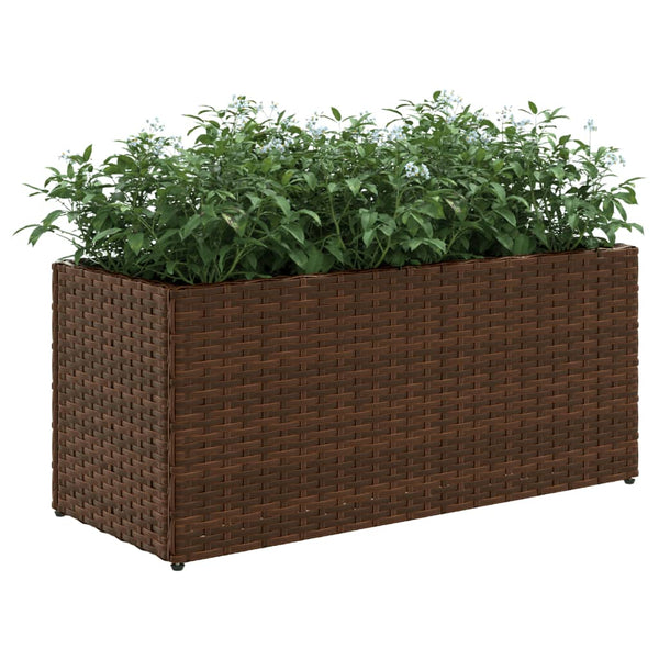 Pflanzkübel mit 2 Töpfen, Poly Rattan Braun