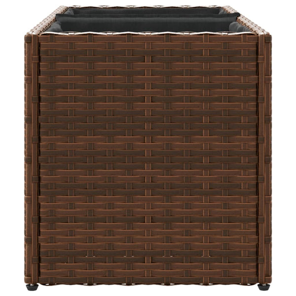 Pflanzkübel mit 2 Töpfen, Poly Rattan Braun