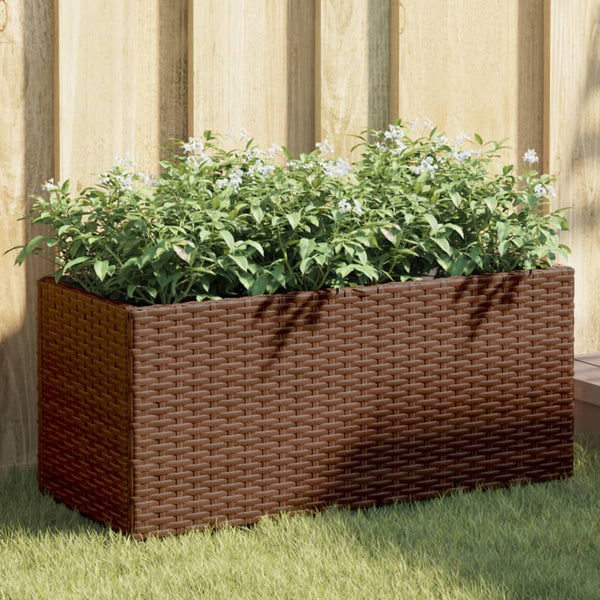 Pflanzkübel mit 2 Töpfen, Poly Rattan Braun
