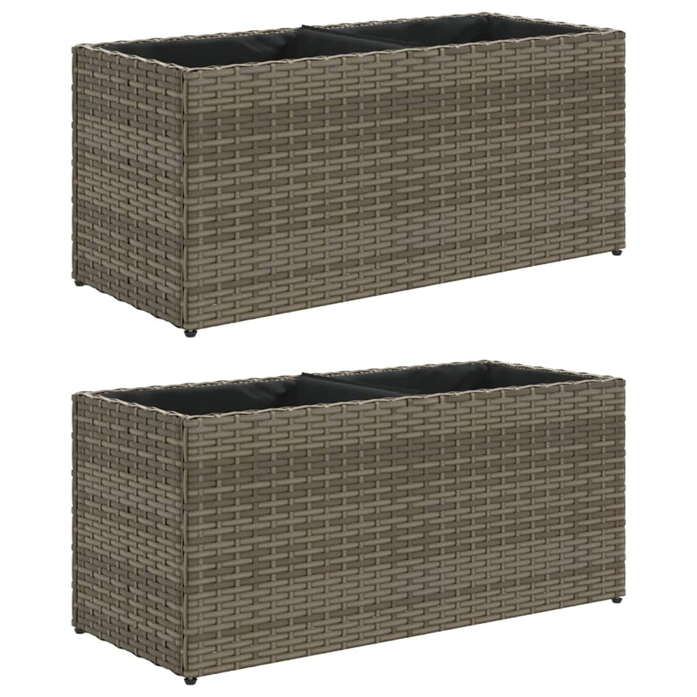 Pflanzkübel Grau Poly Rattan mit 2 Töpfen