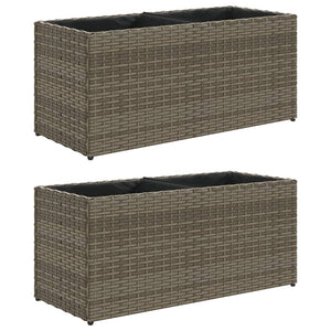 Pflanzkübel Grau Poly Rattan mit 2 Töpfen