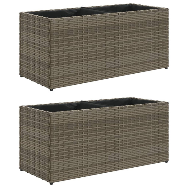Pflanzkübel Grau Poly Rattan mit 2 Töpfen