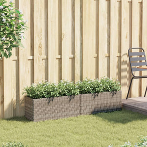 Pflanzkübel Grau Poly Rattan mit 2 Töpfen