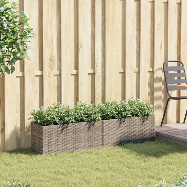 Pflanzkübel Grau Poly Rattan mit 2 Töpfen
