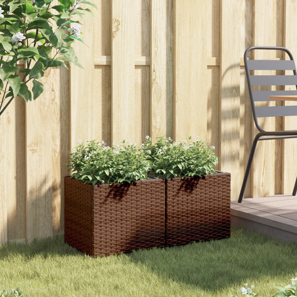 Poly Rattan Pflanzkübel 2er-Set, Braun