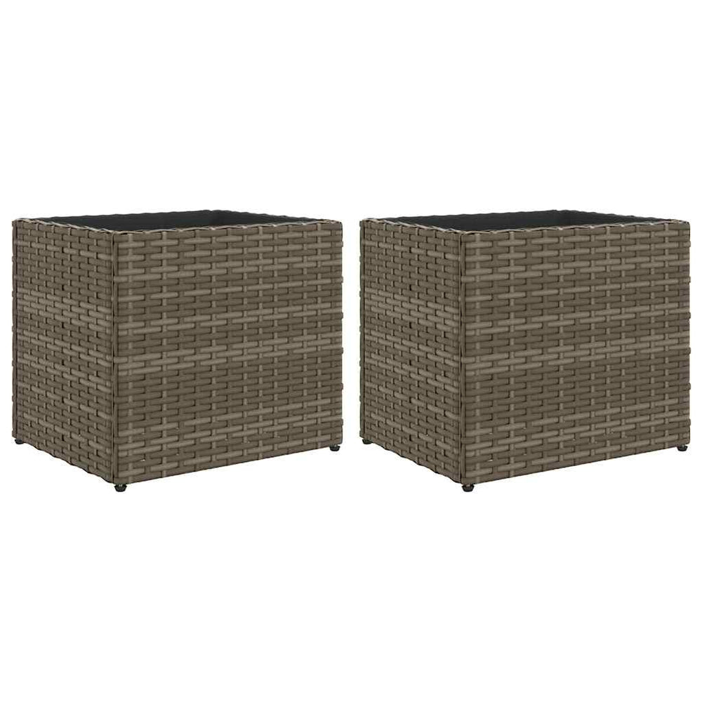 Pflanzkübel 2er Set Grau Poly Rattan 36x32cm