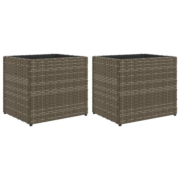 Pflanzkübel 2er Set Grau Poly Rattan 36x32cm
