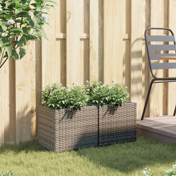 Pflanzkübel 2er Set Grau Poly Rattan 36x32cm