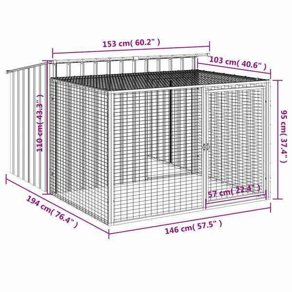 vidaXL Niche pour chien avec enclos anthracite 153x194x110 cm Acier galvanisé
