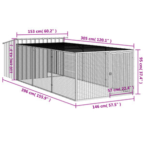 vidaXL Niche pour chien avec enclos Gris anthracite 153x396x110 cm Acier galvanisé