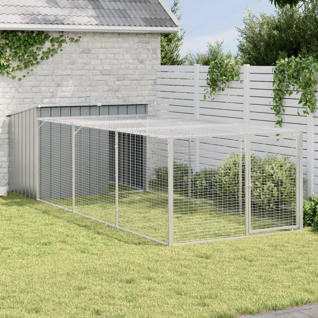 vidaXL Niche pour chien avec enclos Gris anthracite 153x396x110 cm Acier galvanisé