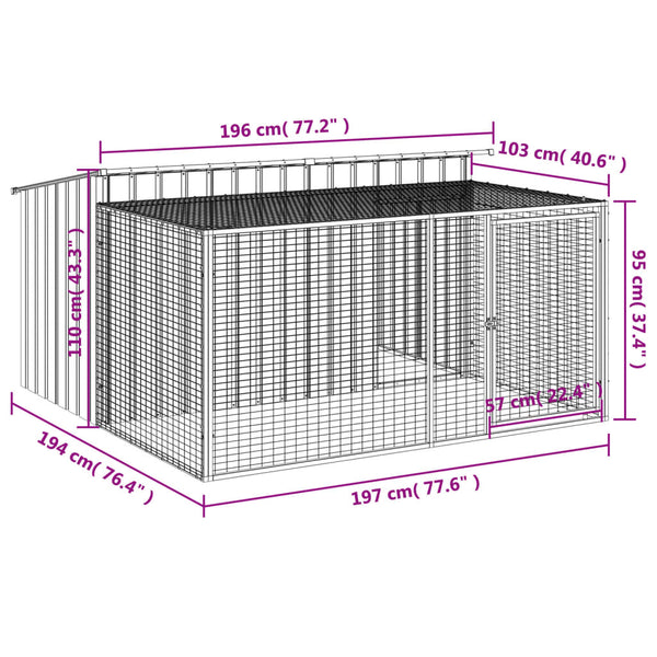 vidaXL Niche pour chien avec enclos Anthracite 197x194x110 cm Acier galvanisé
