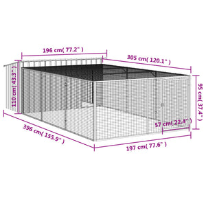 vidaXL Niche pour chien avec enclos Acier galvanisé Anthracite 197x396x110 cm