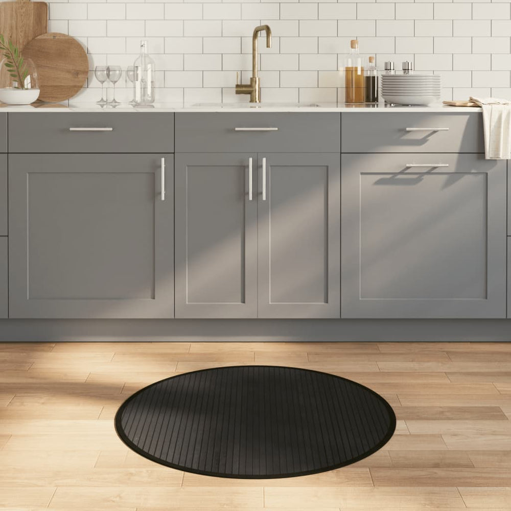 Runder Bambus Teppich Schwarz 80 cm
