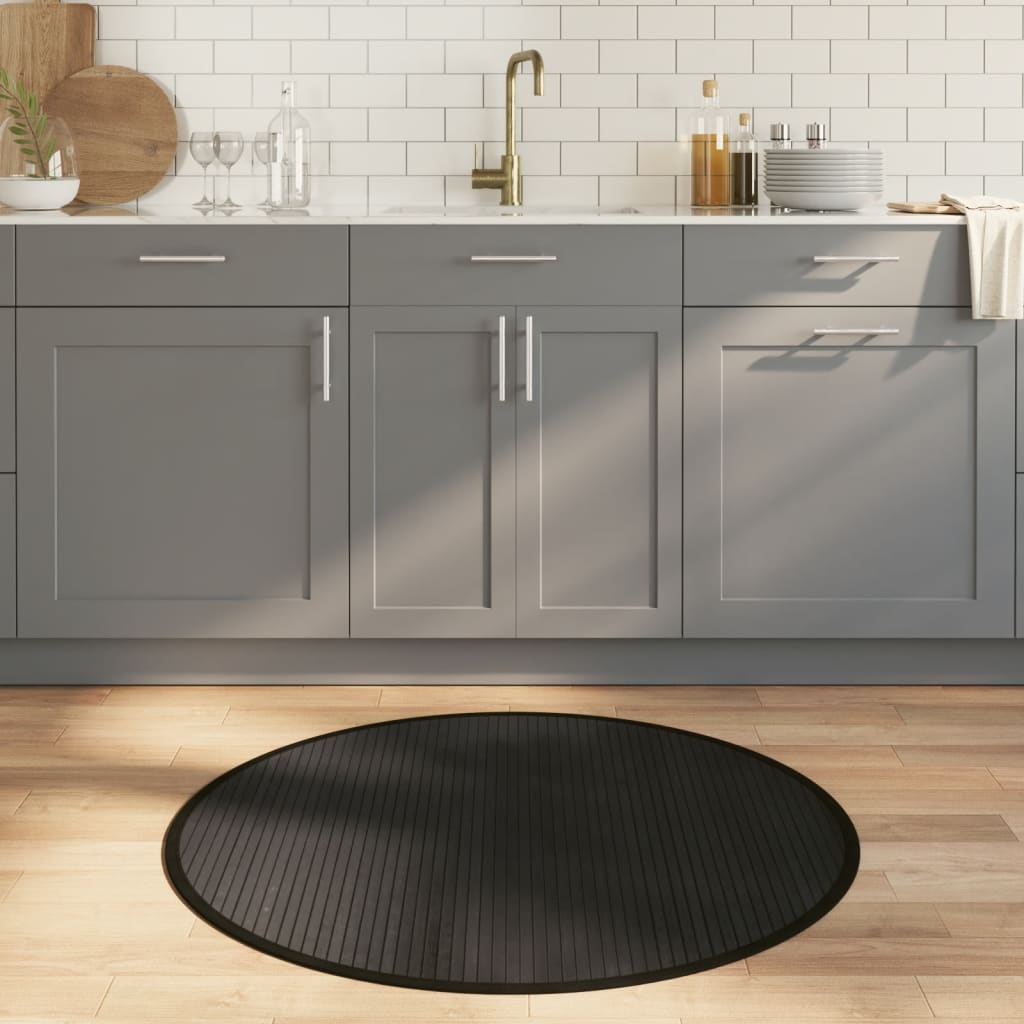 Runder Bambus Teppich Schwarz - 100cm