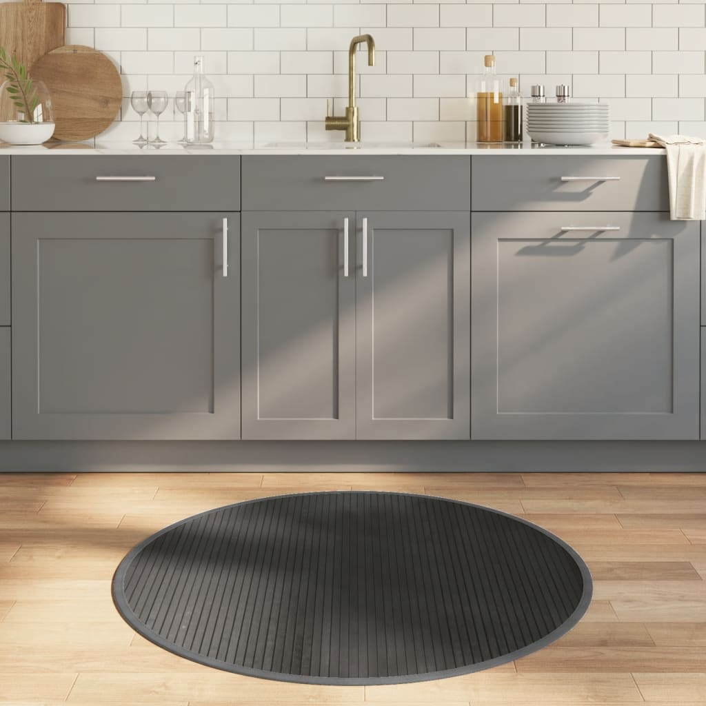 Grauer Bambus Teppich Rund, 100 cm