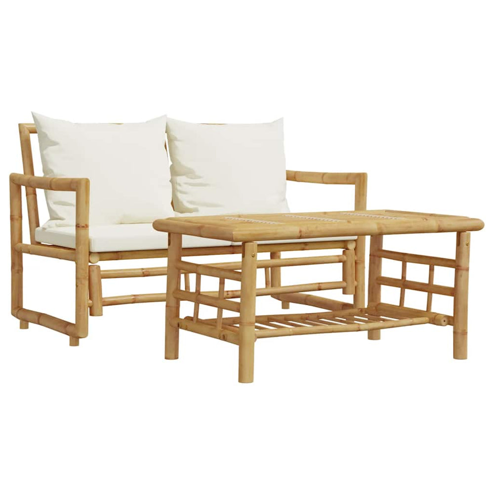 2-teiliges Bambus Gartensofa Set mit Kissen