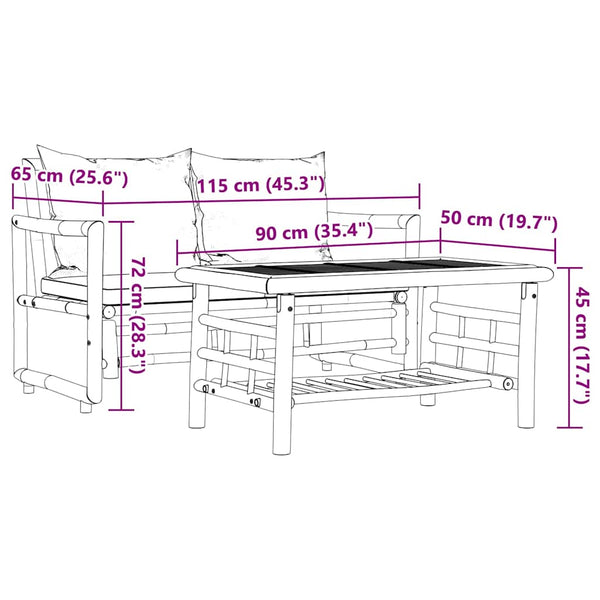 vidaXL Ensemble canapé de jardin 2 pcs avec coussins Bambou