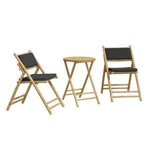 3-tlg. Bambus Bistro-Set Klappbar mit Kissen