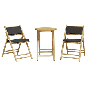 3-tlg. Bambus Bistro-Set Klappbar mit Kissen
