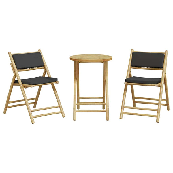 3-tlg. Bambus Bistro-Set Klappbar mit Kissen
