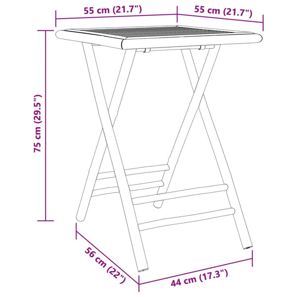 Klappbarer Gartentisch Bambus 55x55 cm