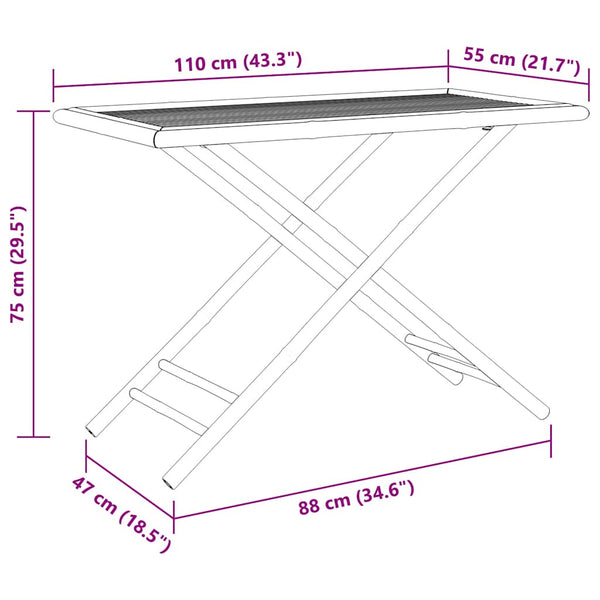 Klappbarer Gartentisch Bambus 110x55 cm