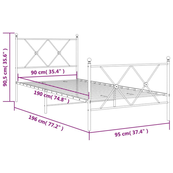 Metall Bettgestell Weiß 90x190 cm