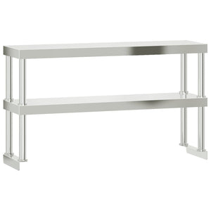 vidaXL Planche à poser pour table de cuisine 2 étagères 110x30x65 cm Acier inoxydable