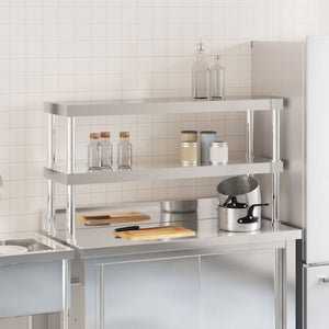 vidaXL Planche à poser pour table de cuisine 2 étagères 110x30x65 cm Acier inoxydable