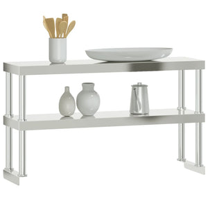 vidaXL Planche à poser pour table de cuisine 2 étagères 110x30x65 cm Acier inoxydable