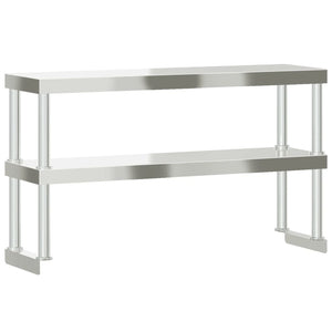vidaXL Planche à poser pour table de cuisine 2 étagères 110x30x65 cm Acier inoxydable