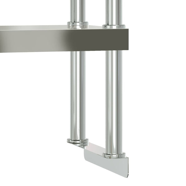 vidaXL Planche à poser pour table de cuisine 2 étagères 110x30x65 cm Acier inoxydable