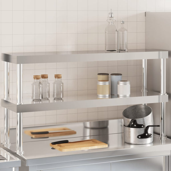 vidaXL Planche à poser pour table de cuisine 2 étagères 110x30x65 cm Acier inoxydable
