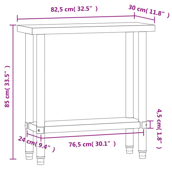 Edelstahl Küchen Arbeitstisch 82,5cm