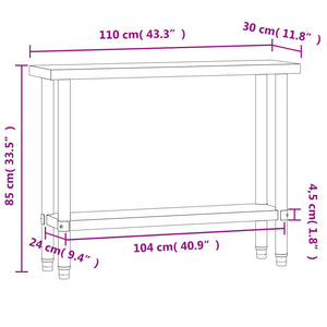 Edelstahl Küchentisch Arbeitstisch 110cm